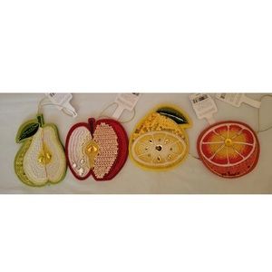 4x 2022 Wondershop Fruit Shaped Sequined Holiday Ornaments Christmas Apple Pear